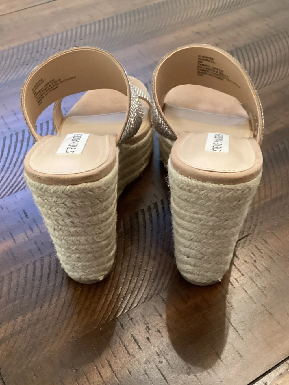 Steve Madden Beige Crystal Espadrille Wedge Sandals